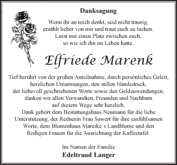 Traueranzeige von Elfriede Marenk von Märkische Oderzeitung