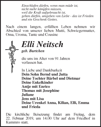 Traueranzeige von Elli Neitsch von Märkische Oderzeitung