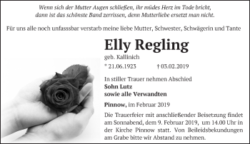 Traueranzeige von Elly Regling von Märkische Oderzeitung