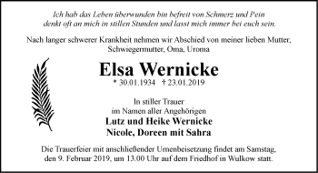 Traueranzeige von Elsa Wernicke von Märkische Oderzeitung