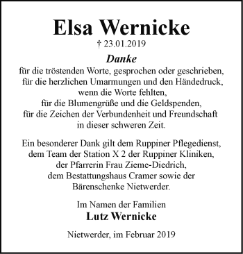 Traueranzeige von Elsa Wernicke von Märkische Oderzeitung