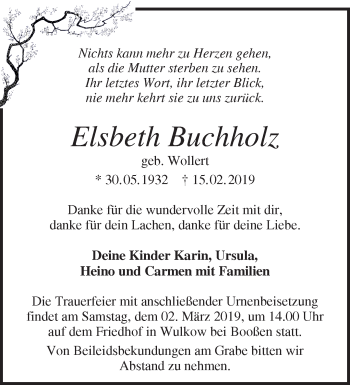 Traueranzeige von Elsbeth Buchholz von Märkische Oderzeitung