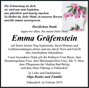 Traueranzeige von Emma Gräfenstein von Märkische Oderzeitung