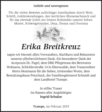 Traueranzeige von Erika Breitkreuz von Märkische Oderzeitung