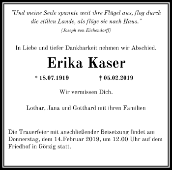 Traueranzeige von Erika Kaser von Märkische Oderzeitung