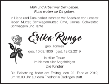 Traueranzeige von Erika Runge von Märkische Oderzeitung