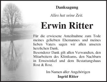 Traueranzeige von Erwin Ritter von Märkische Oderzeitung