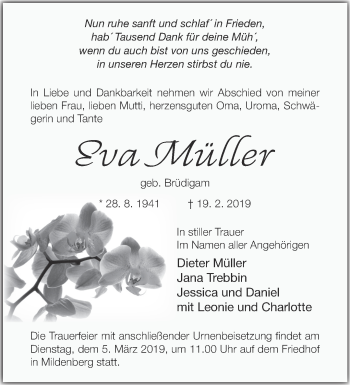 Traueranzeige von Eva Müller von Märkische Oderzeitung