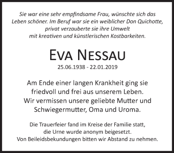 Traueranzeige von Eva Nessau von Märkische Oderzeitung
