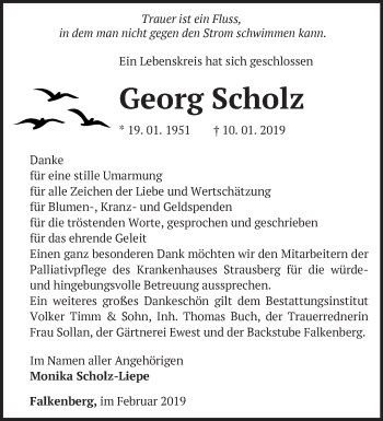 Traueranzeige von Georg Scholz von Märkische Oderzeitung