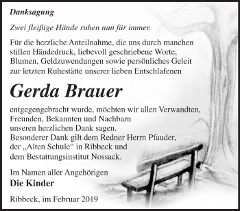 Traueranzeige von Gerda Brauer von Märkische Oderzeitung