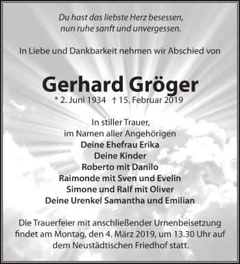Traueranzeige von Gerhard Gröger von Märkische Oderzeitung