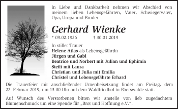 Traueranzeige von Gerhard Wienke von Märkische Oderzeitung