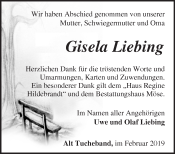 Traueranzeige von Gisela Liebing von Märkische Oderzeitung