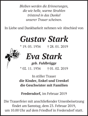 Traueranzeige von Gustav und Eva Stark von Märkische Oderzeitung