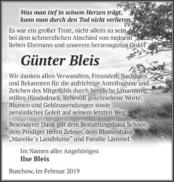 Traueranzeige von Günter Bleis von Märkische Oderzeitung