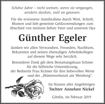 Traueranzeige von Günther Egeler von Märkische Oderzeitung