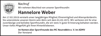 Traueranzeige von Hannelore Weber von Märkische Oderzeitung
