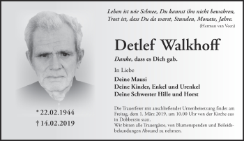 Traueranzeige von Hans-Detlef Walkhoff von Märkische Oderzeitung