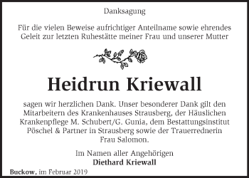 Traueranzeige von Heidrun Kriewall von Märkische Oderzeitung