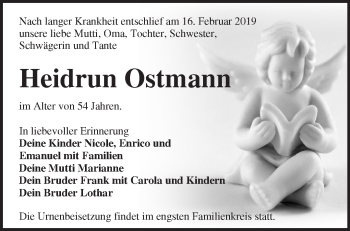 Traueranzeige von Heidrun Ostmann von Märkische Oderzeitung