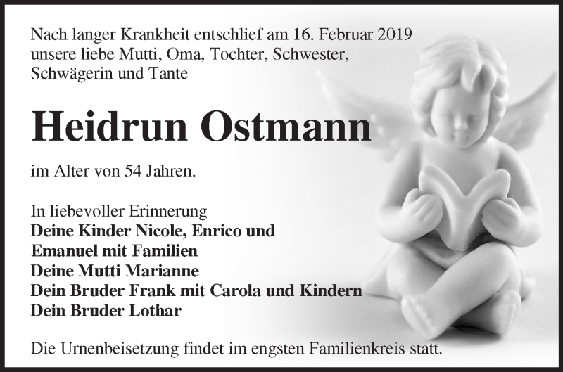  Traueranzeige für Heidrun Ostmann vom 23.02.2019 aus Märkische Oderzeitung
