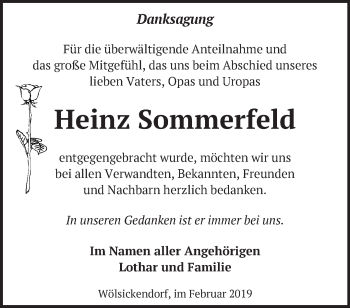 Traueranzeige von Heinz Sommerfeld von Märkische Oderzeitung