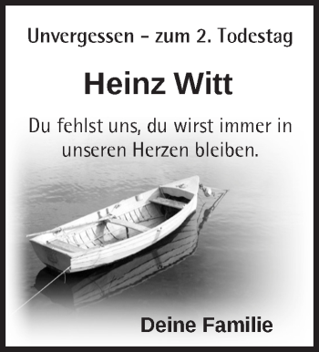 Traueranzeige von Heinz Witt von Märkische Oderzeitung