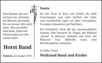 Traueranzeige von Horst Band von Märkische Oderzeitung