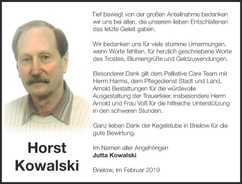 Traueranzeige von Horst Kowalski von Märkische Oderzeitung