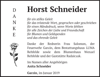 Traueranzeige von Horst Schneider von Märkische Oderzeitung