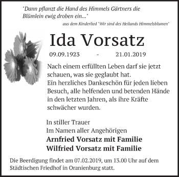 Traueranzeige von Ida Vorsatz von Märkische Oderzeitung