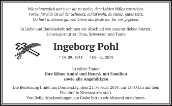 Traueranzeige von Ingeborg Pohl von Märkische Oderzeitung