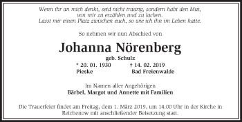 Traueranzeige von Johanna Nörenberg von Märkische Oderzeitung