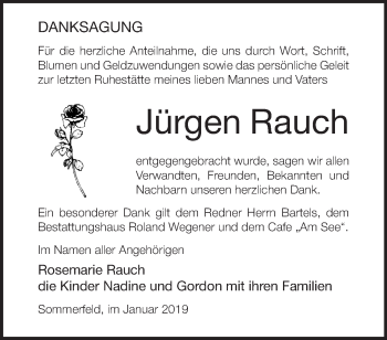 Traueranzeige von Jürgen Rauch von Märkische Oderzeitung