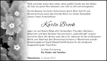 Traueranzeige von Karla Brock von Märkische Oderzeitung