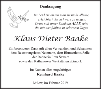 Traueranzeige von Klaus-Dieter Baake von Märkische Oderzeitung