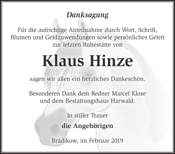 Traueranzeige von Klaus Hinze von Märkische Oderzeitung