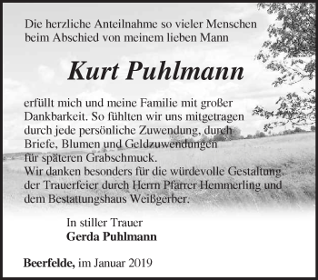 Traueranzeige von Kurt Puhlmann von Märkische Oderzeitung