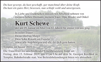 Traueranzeige von Kurt Schewe von Märkische Oderzeitung