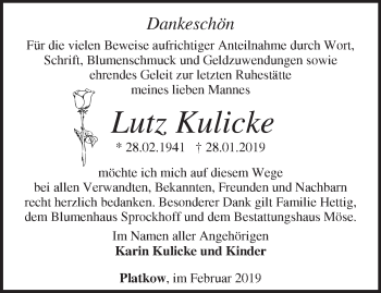 Traueranzeige von Lutz Kulicke von Märkische Oderzeitung