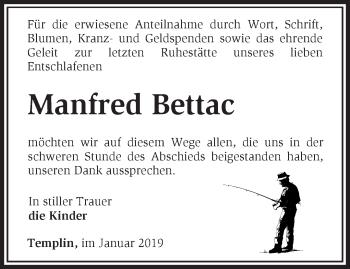 Traueranzeige von Manfred Bettac von Märkische Oderzeitung