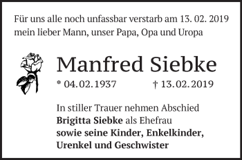 Traueranzeige von Manfred Siebke von Märkische Oderzeitung