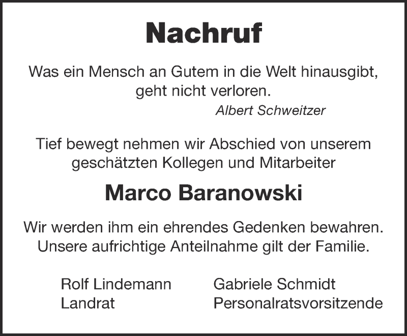  Traueranzeige für Marco Baranowski vom 07.02.2019 aus Märkische Oderzeitung