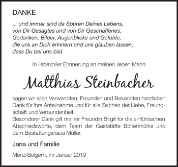 Traueranzeige von Matthias Steinbacher von Märkische Oderzeitung