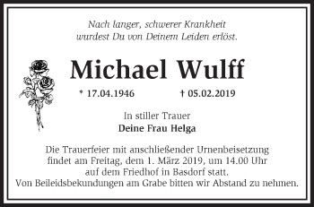 Traueranzeige von Michael Wulff von Märkische Oderzeitung