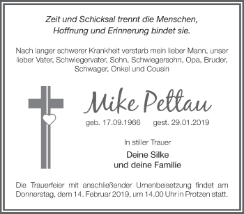 Traueranzeige von Mike Pettau von Märkische Oderzeitung