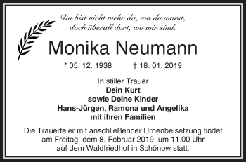 Traueranzeige von Monika Neumann von Märkische Oderzeitung