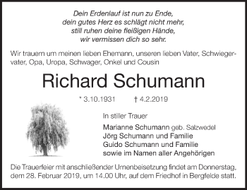 Traueranzeige von Richard Schumann von Märkische Oderzeitung