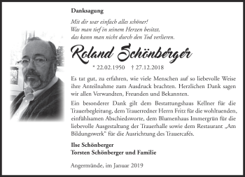 Traueranzeige von Roland Schönberger von Märkische Oderzeitung